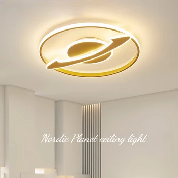Постмодерна LED таванна светлина за детска спалня фоайе кухня изкуство декор уред Nordic дизайнер планета желязо акрилна лампа