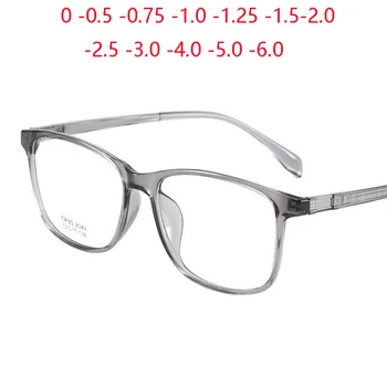 Прозрачни сиви TR90 квадратни оптични очила със степен Vingage Clear Lens Студентски очила с рецепта 0 -0.5 -0.75 до -6.0