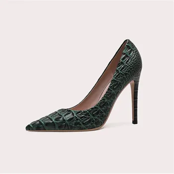 Пролетен крокодил модел Stiletto висок ток заострени пръсти единични обувки голям размер малък размер банкетна рокля всички мач дамски обувки