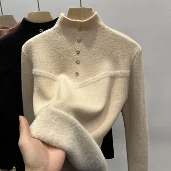 Пуловер Дамски есен и зима подплатени и удебелени топли половин високо деколте дъно риза Дамски бельо върхове