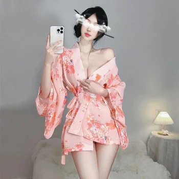 Секси японски костюми Нощна рокля Еротичен SLeepwear за жени Пижами Печат Babysuit Bowknot Дамско бельо Фетиш Lolita бельо