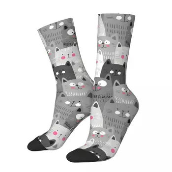 Сива котка емотикон Смешни котешки чорапи Мъжки мъжки жени Летни чорапи полиестер
