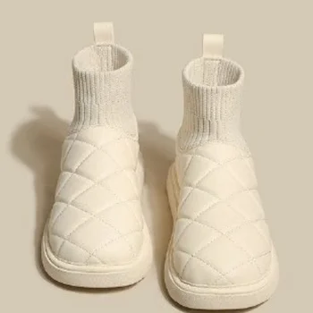 Снежни ботуши дамско кадифе сгъстяване 2023 нова зимна мода къса тръба приплъзване топъл хляб памучни обувки зимни ботуши