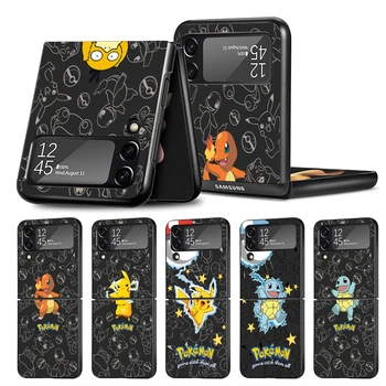 Телефон zflip калъф за Samsung Galaxy Z Flip 4 3 5G твърда корица Z Flip 3 zflip 4 z флип 3 Черни fundas Pokemons Pikachu Gengar топка
