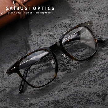  Унисекс ръчно изработени ретро плоча костенурка цвят очила рамка ултра лек чист титан елегантен квадратни рецепта очила