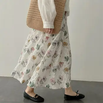 Флорална пенирана памучна A-line Midi пола за жени