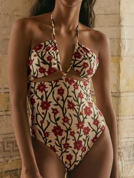 Флорални бански костюми Секси бански Жени Костюми от едно парче Оглавник Бански костюми 2024 Плажно облекло Бразилски бански костюми Нови