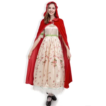 Хелоуин Възрастен Нова Червена шапчица Косплей костюм Цветна градина Прислужница Роля Парти костюм