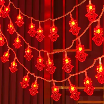 Червени фенери Светлинен низ Сладък китайски пластмасови фенери Китайска Нова Година 2023 Декорация Фестивал Парти Празник Домашен декор