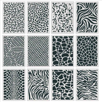 Шаблон за леопардова кожа за многократна употреба DIY Art Animal Print Шаблони за печене на рисунки върху дървени мебели Fabric Canvas Clothes 12PC