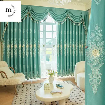 европейски стил завеси за всекидневна трапезария спалня памук и бельо релефна бродерия завеса престилка прозорец завеса тюл