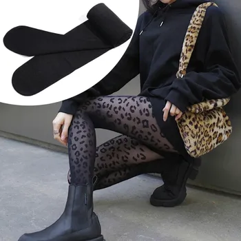 лято тънки прозрачни копринени чорапогащи жени момичета реколта леопард животински модел чорапи дишаща пот-абсорбиращи чорапи