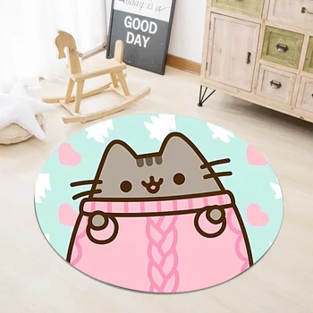 нов Pusheen сладък фланела кръг етаж мат нехлъзгащ килим карикатура мазнини котка хол кухня баня килим дома декор коледни подаръци
