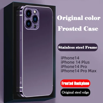 оригинален цвят неръждаема стомана рамка случай за iPhone 14 13 Pro Max удароустойчив метална броня твърд PC капак за iPhone 14 плюс случай