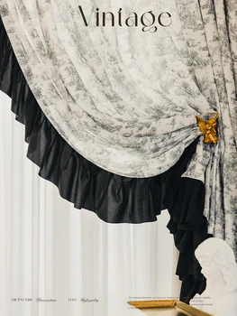 френски романтичен стил стая декорация черен лотос листа дантела дантела завеса затъмняване завеси за хол лукс